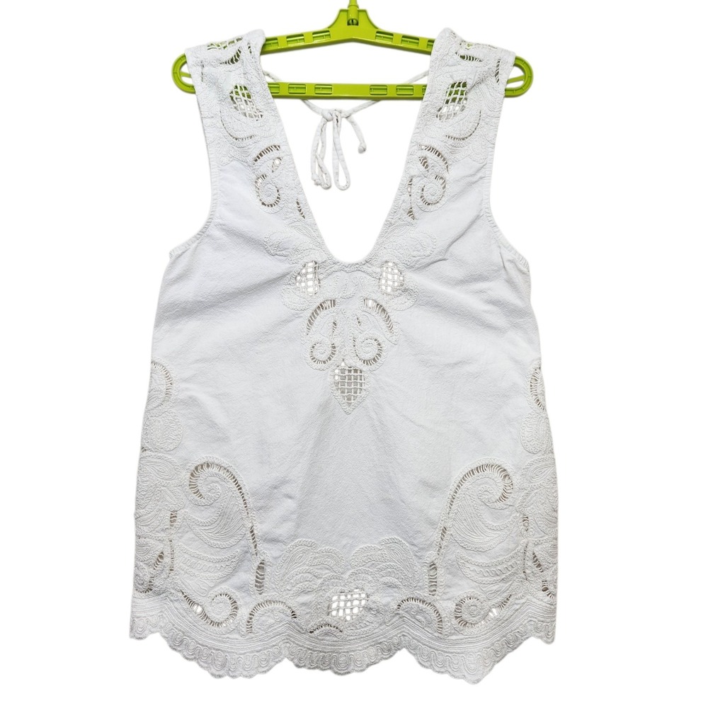 Free People Size XS Embroidered Hippie Boho Top Deep V Neck Cottagecore *Read